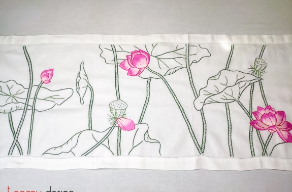 Table runner - lotus pond embroidery